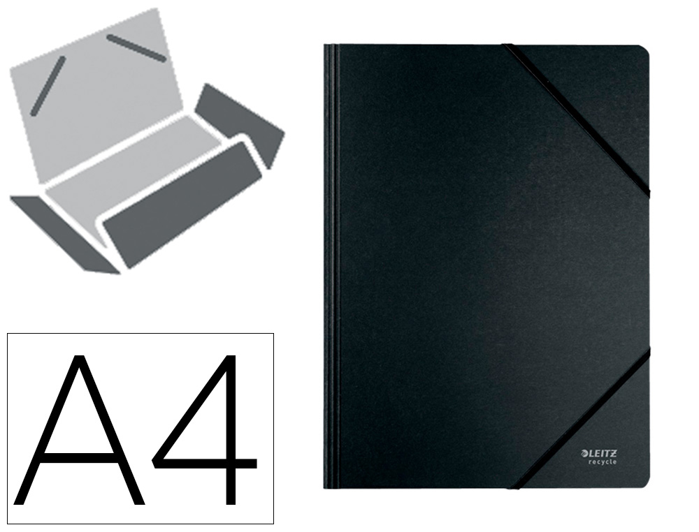 LEITZ - CARPETA RECYCLE GOMAS DIN A4 CARTON RECICLABE 100% NEGRO (Ref.39080095)