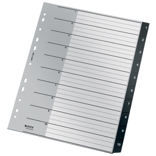 LEITZ - INDICE PP RECYCLE NUMERICO A4+ pestañas 1-10 16 taladros NEGRO (Ref.12080000)
