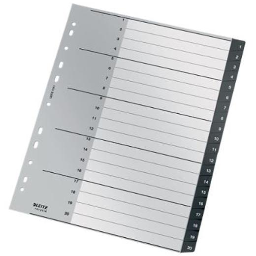 LEITZ - INDICE PP RECYCLE NUMERICO A4+ pestañas 1-20 16 taladros NEGRO (Ref.12110000)
