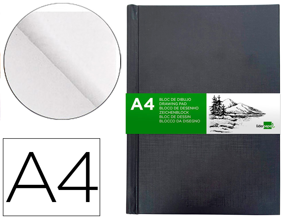 LIDERPAPEL - BLOC DIBUJO ESBOZOS ENCUADERNADO DIN A4 210X297 MM 100 HOJAS 100 G/M2 COLOR NEGRO (Ref.DL11)