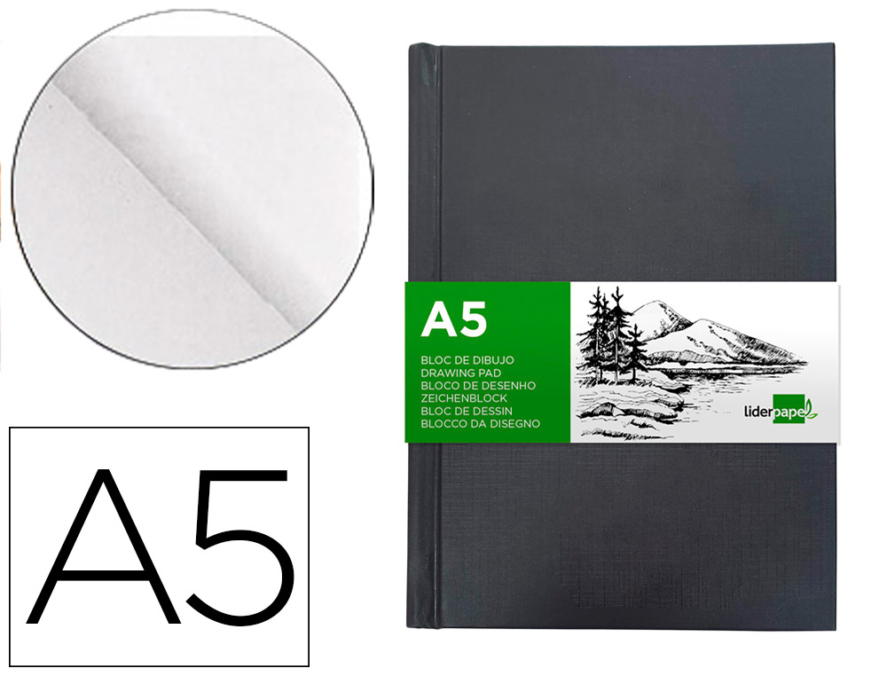 LIDERPAPEL - BLOC DIBUJO ESBOZOS ENCUADERNADO DIN A5 210X148 MM 100 HOJAS 100 G/M2 COLOR NEGRO (Ref.DL12)