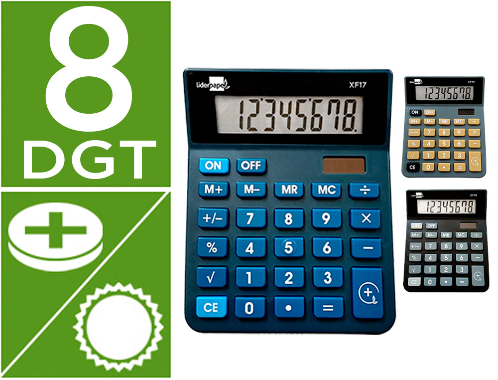 LIDERPAPEL - CALCULADORA SOBREMESA 8 DIGITOS SOLAR Y PILAS 127X105X24 MM EXPOSITOR 10 UNIDADES (Ref.XF19)