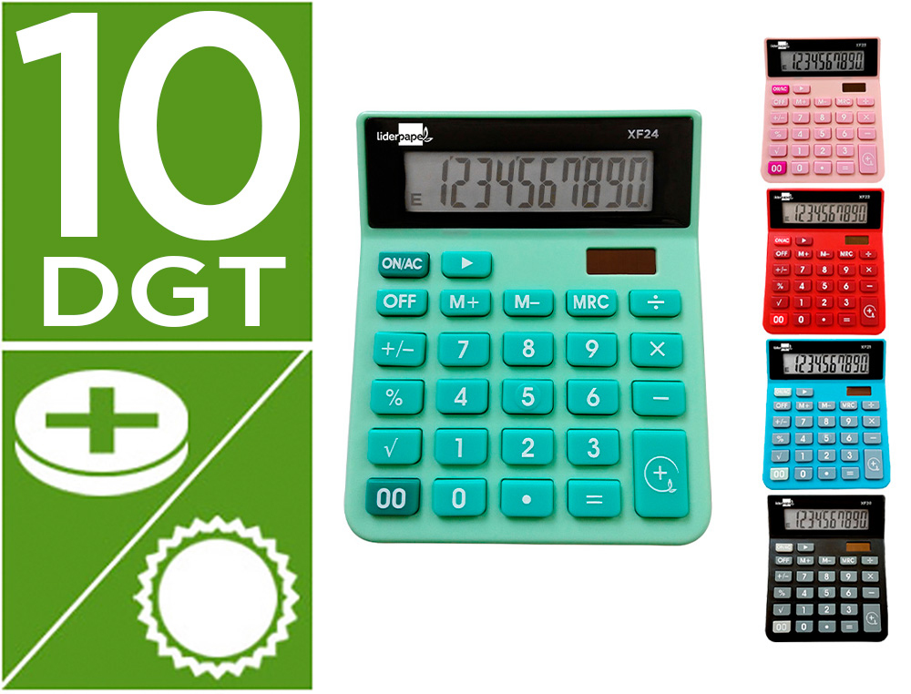 LIDERPAPEL - CALCULADORA SOBREMESA 10 DIGITOS SOLAR Y PILAS 127X105X24 MM EXPOSITOR DE 10 UNIDADES (Ref.XF25)