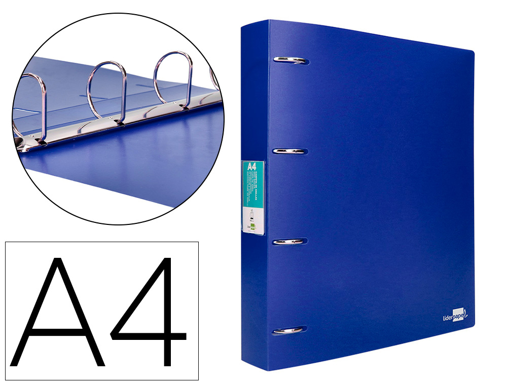 LIDERPAPEL - CARPETA 4 ANILLAS MIXTAS 40 MM POLIPROPILENO DIN A4 AZUL TRANSLUCIDO (Ref.CH39)