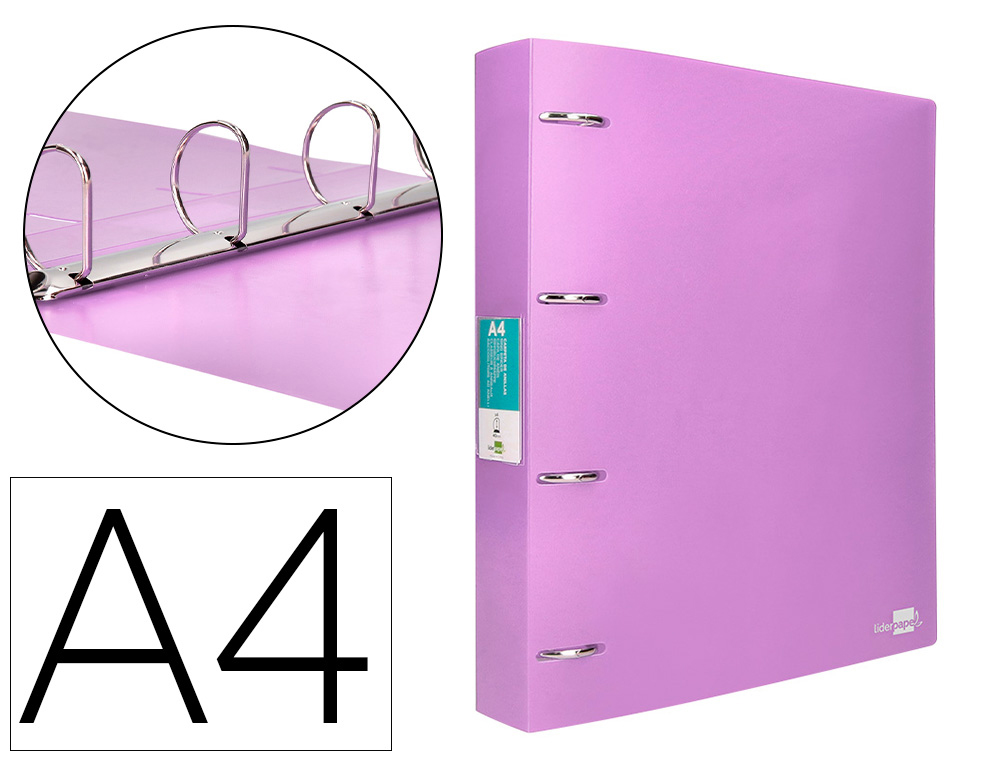 LIDERPAPEL - CARPETA 4 ANILLAS MIXTAS 40 MM POLIPROPILENO DIN A4 LAVANDA OPACO (Ref.CH44)