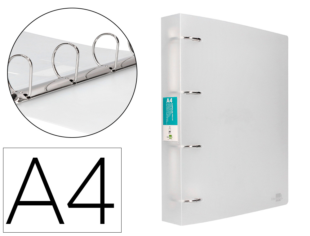 LIDERPAPEL - CARPETA 4 ANILLAS MIXTAS 40 MM POLIPROPILENO DIN A4 TRANSPARENTE (Ref.CH38)