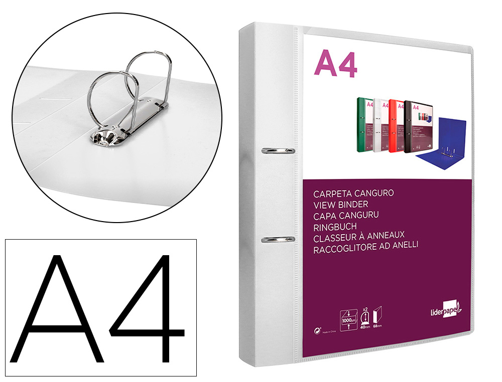 LIDERPAPEL - CARPETA CANGURO 2 ANILLAS 40 MM MIXTAS POLIPROPILENO DIN A4 TRANSPARENTE (Ref.CH48)