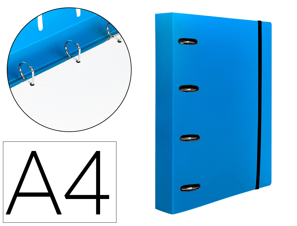 LIDERPAPEL - CARPETA CON RECAMBIO A4 CUADRO 5MM 100 HOJAS 80G POLIPROPILENO 4 ANILLAS 40MM AZUL TRANSLUCIDO (Ref.CH64)
