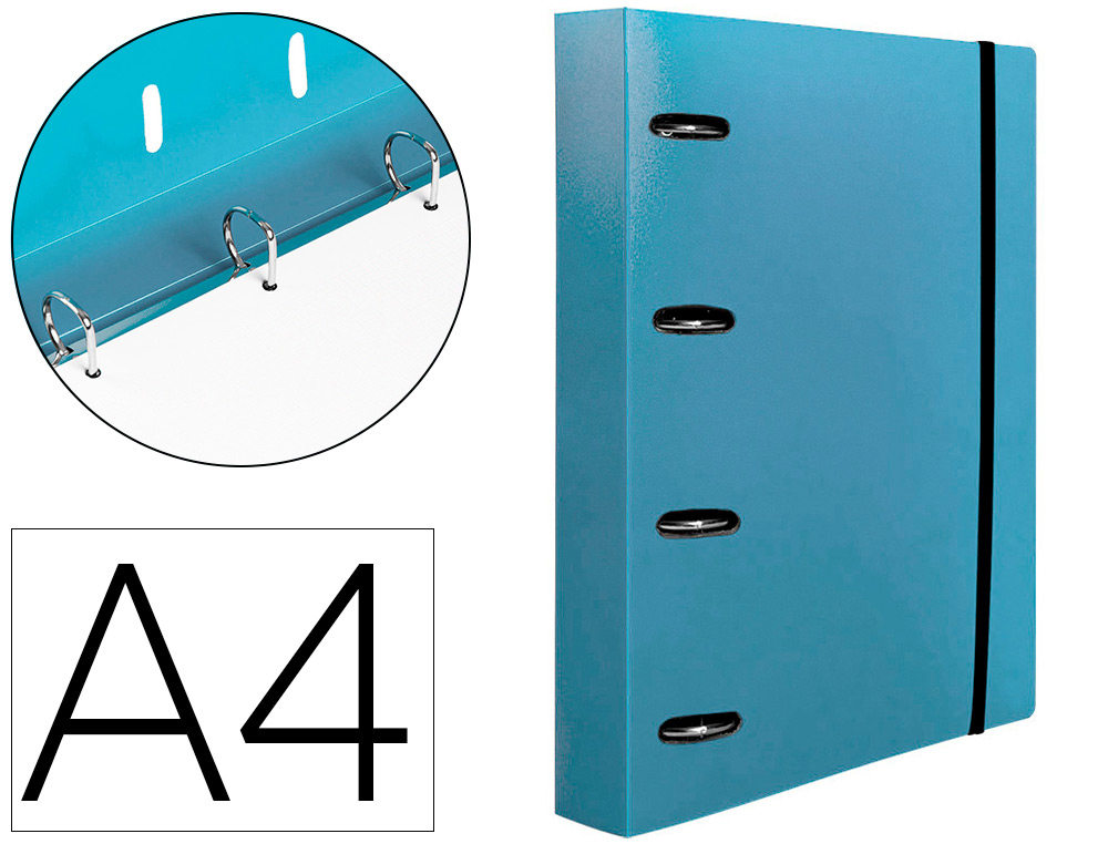 LIDERPAPEL - CARPETA CON RECAMBIO A4 CUADRO 5MM 100 HOJAS 80G POLIPROPILENO 4 ANILLAS 40MM CELESTE OPACO (Ref.CH70)