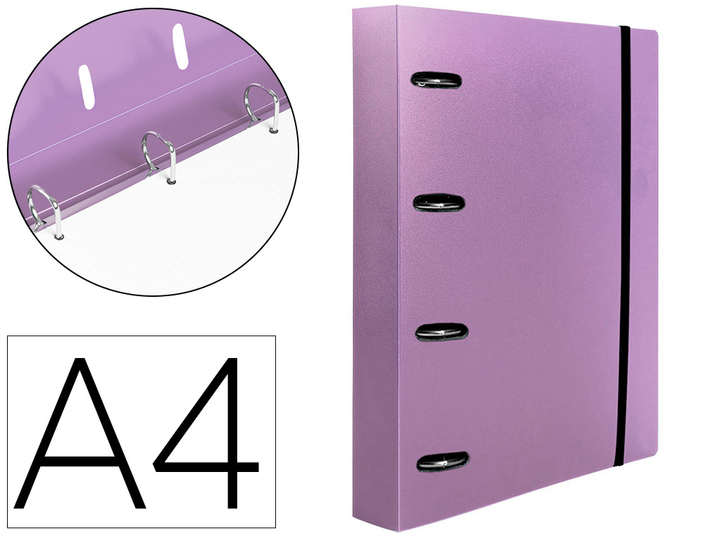 LIDERPAPEL - CARPETA CON RECAMBIO A4 CUADRO 5MM 100 HOJAS 80G POLIPROPILENO 4 ANILLAS 40MM LAVANDA OPACO (Ref.CH69)
