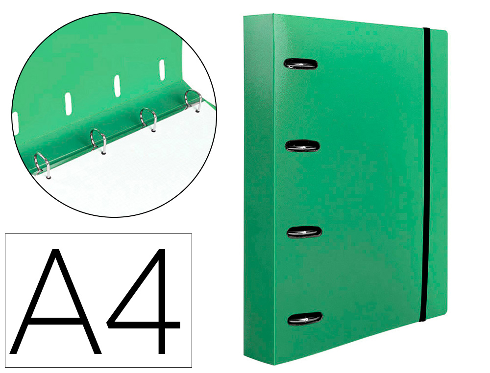 LIDERPAPEL - CARPETA CON RECAMBIO A4 CUADRO 5MM 100 HOJAS 80G POLIPROPILENO 4 ANILLAS 40MM VERDE MANZANA (Ref.CH71)