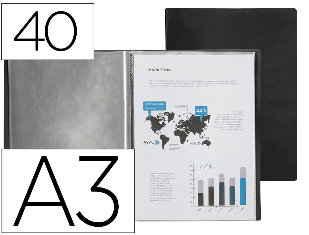LIDERPAPEL - CARPETA ESCAPARATE 40 FUNDAS POLIPROPILENO DIN A3 NEGRO OPACO (Ref.EC49)