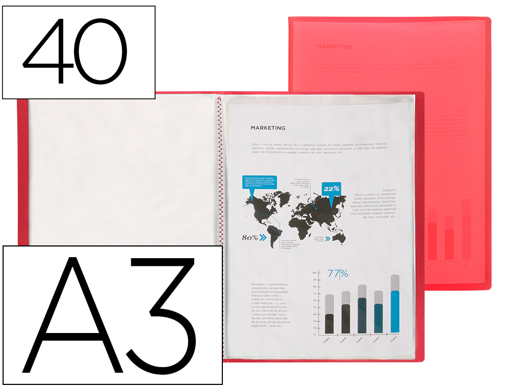 LIDERPAPEL - CARPETA ESCAPARATE 40 FUNDAS POLIPROPILENO DIN A3 ROJO TRANSLUCIDO (Ref.EC51)