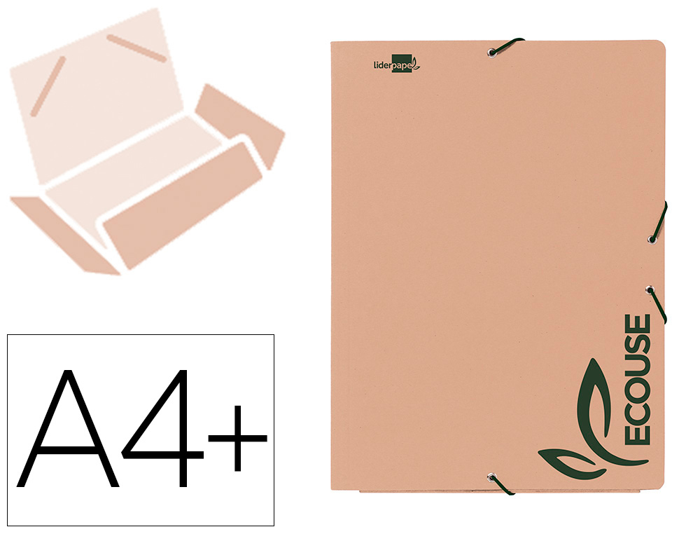 LIDERPAPEL - CARPETA GOMAS DIN A4+ 3 SOLAPAS ECOUSE CARTULINA 400 G/M2 COLOR KRAFT MARRON (Ref.CG38)