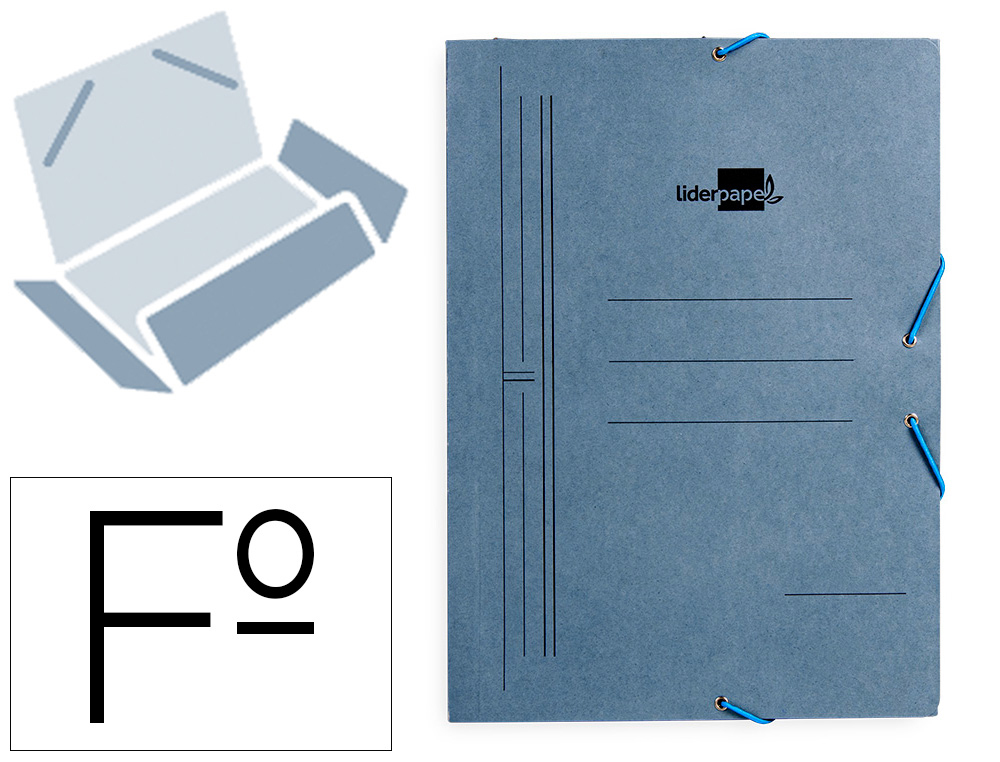 LIDERPAPEL - CARPETA GOMAS FOLIO 3 SOLAPAS CARTON PINTADO AZUL 410 G/M2 (Ref.CG39)