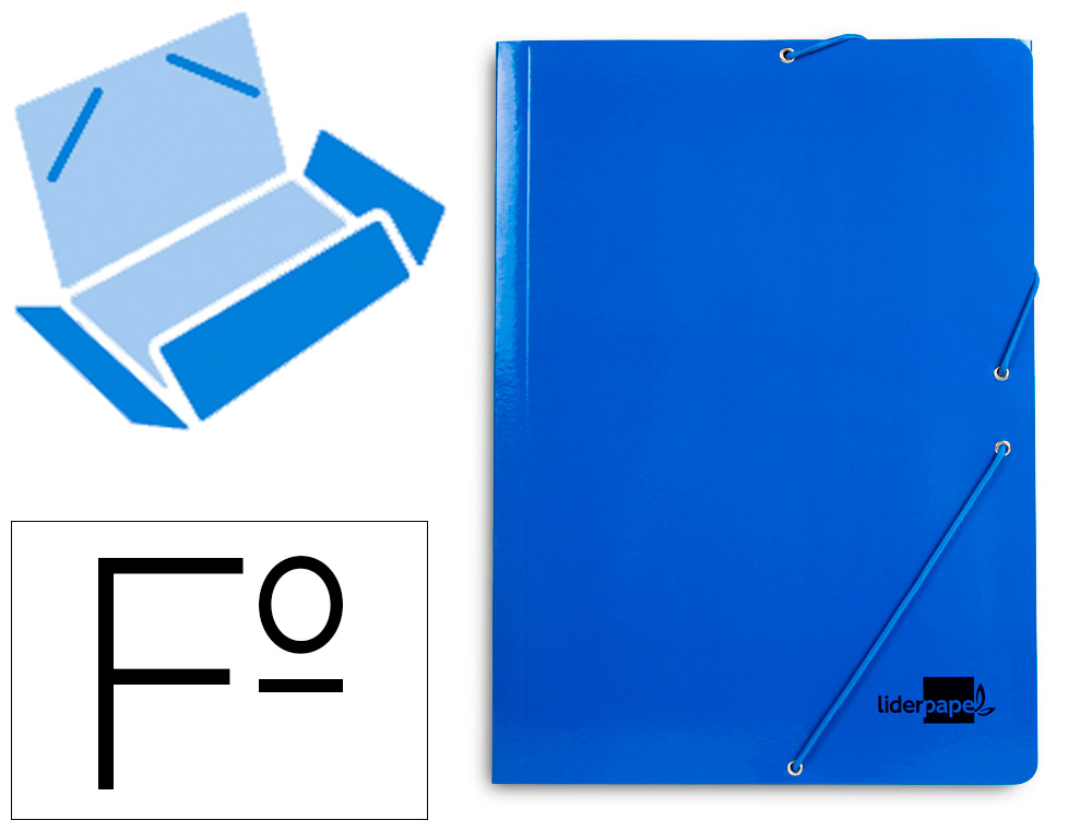 LIDERPAPEL - CARPETA GOMAS FOLIO 3 SOLAPAS CARTON PLASTIFICADO COLOR AZUL (Ref.CG97)