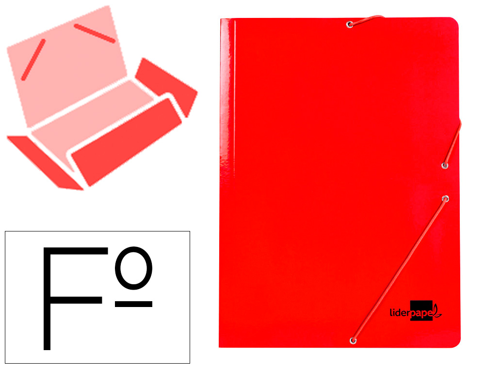 LIDERPAPEL - CARPETA GOMAS FOLIO 3 SOLAPAS CARTON PLASTIFICADO COLOR ROJO (Ref.CG99)