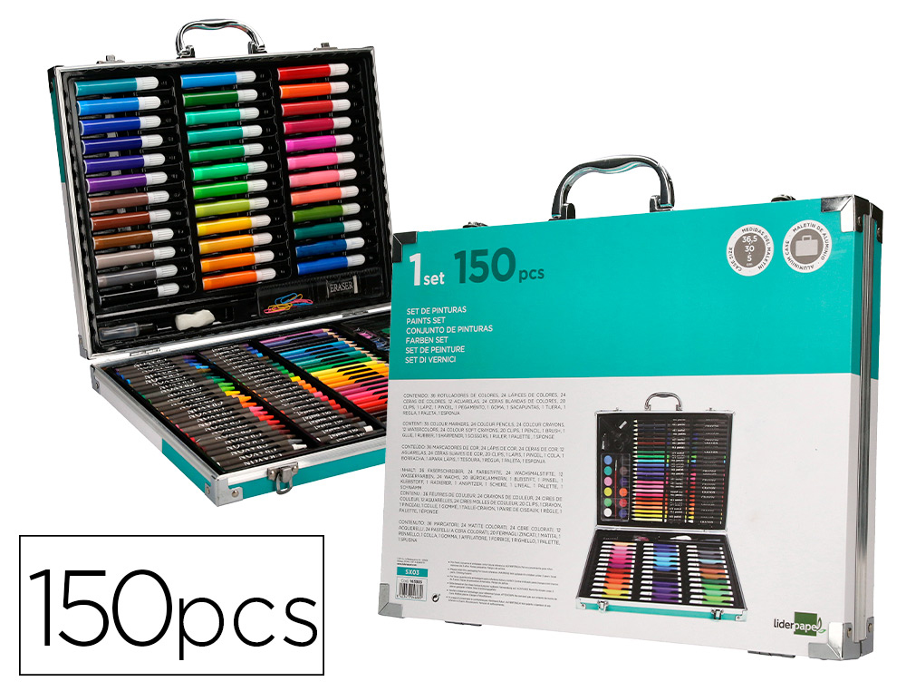LIDERPAPEL - ESTUCHE DE PINTURA ALUMINIO 150 PIEZAS MALETIN 37,8X29,7X4,6 CM (Ref.SX03)