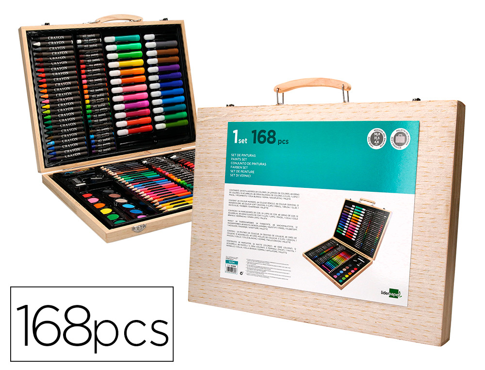 LIDERPAPEL - ESTUCHE DE PINTURA MADERA 168 PIEZAS MALETIN 39,3X30X4,8 CM (Ref.SX04)