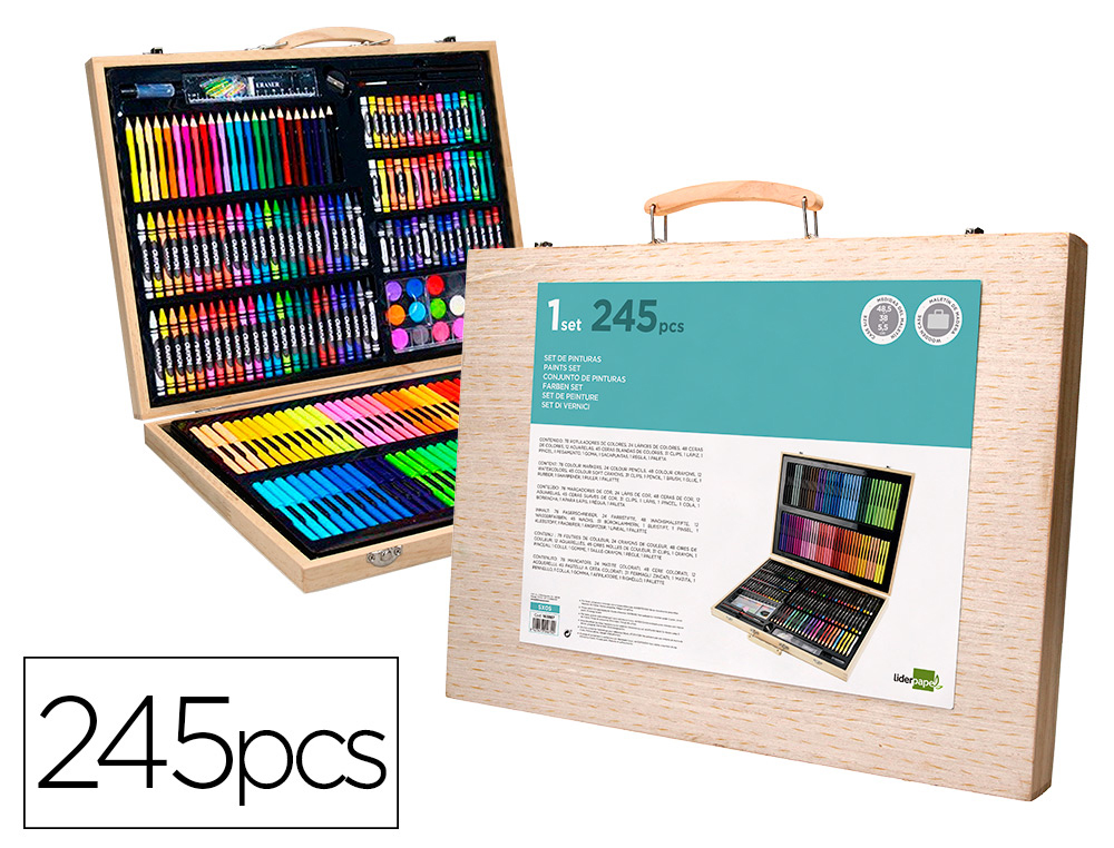 LIDERPAPEL - ESTUCHE DE PINTURA MADERA 245 PIEZAS MALETIN 49X36,6X4,5 CM (Ref.SX05)