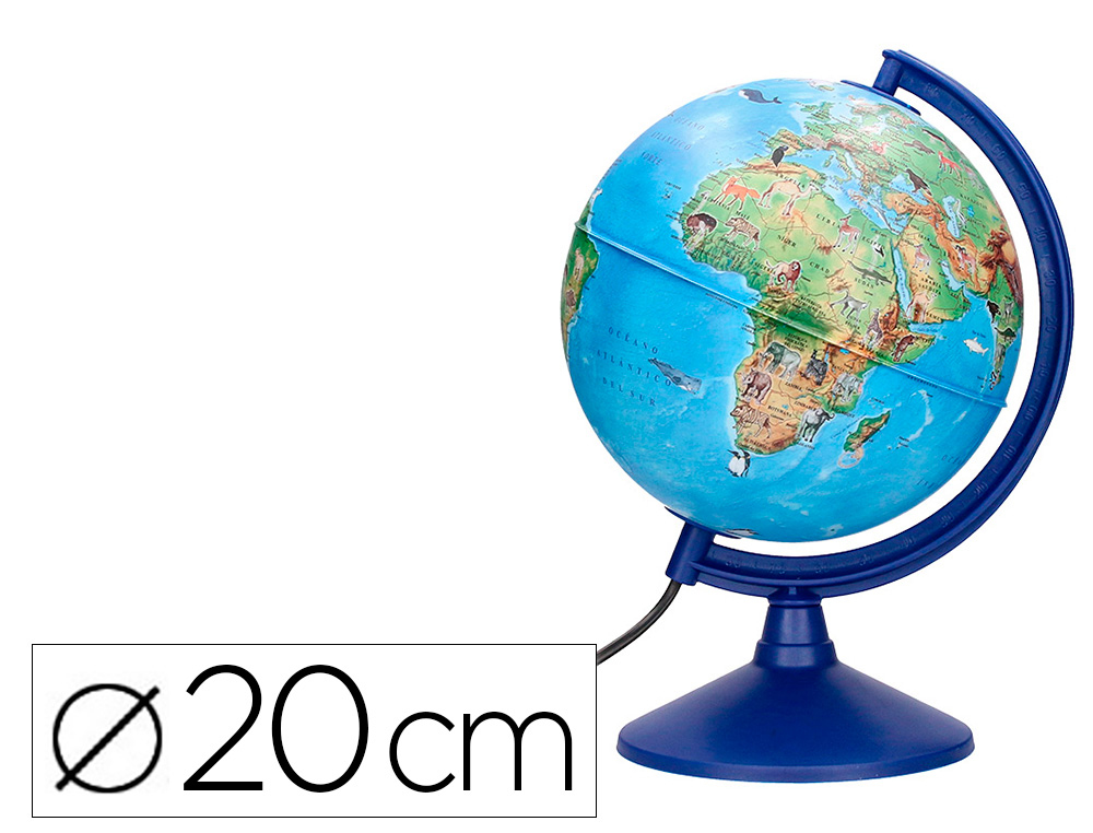LIDERPAPEL - GLOBO TERRAQUEO CON LUZ FISICO Y POLITICO CON ANIMALES DIAMETRO 20 CM (Ref.GL05)