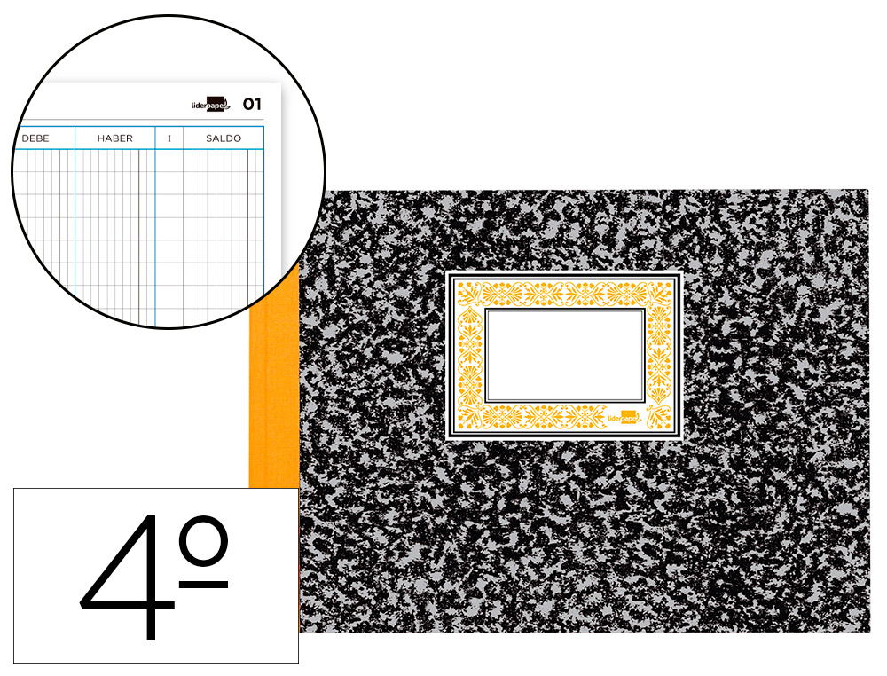 LIDERPAPEL - LIBRO CUARTO APAISADO CARTONE 100 HOJAS CUENTAS CORRIENTES DEBE HABER Y SALDO (Ref.LH02)