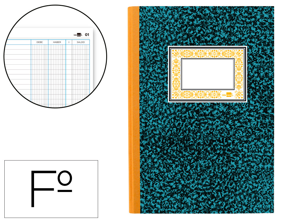 LIDERPAPEL - LIBRO FOLIO CARTONE 100 HOJAS CUENTAS CORRIENTES DEBE HABER Y SALDO (Ref.LH01)