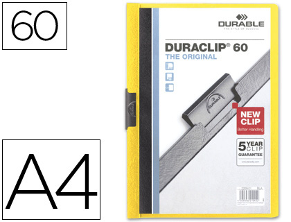 DURABLE - CARPETA DOSSIER PINZA LATERAL AMARILLO CAPACIDAD 60 HOJAS (Ref.2209/04)