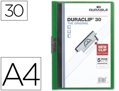 DURABLE - CARPETA DOSSIER PINZA LATERAL VERDE CAPACIDAD 30 HOJAS (Ref.2200/05)