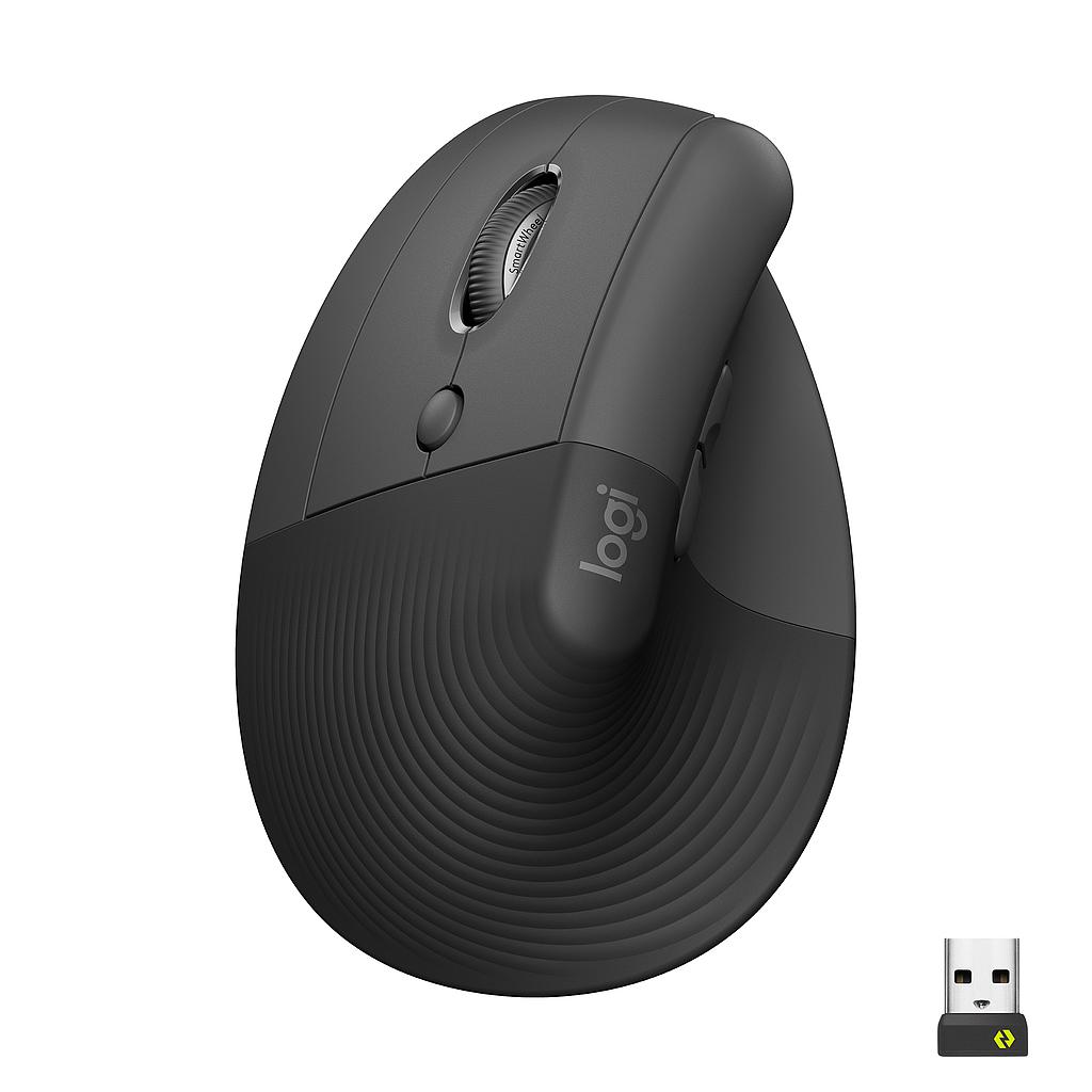 LOGITECH - Raton (Izqda) Inalámbrico 6 botones Ergonómico, Vertical, Videojuegos color grafito (Ref.910-006474)