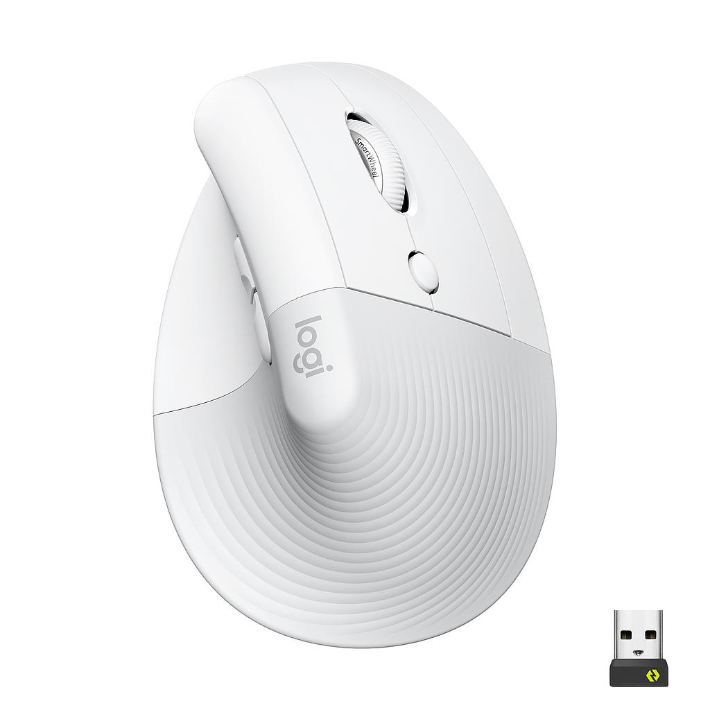 LOGITECH - Raton Inalámbrico 6 botones Ergonómico, Vertical, Videojuegos color Blanco crudo (Ref.910-006475)