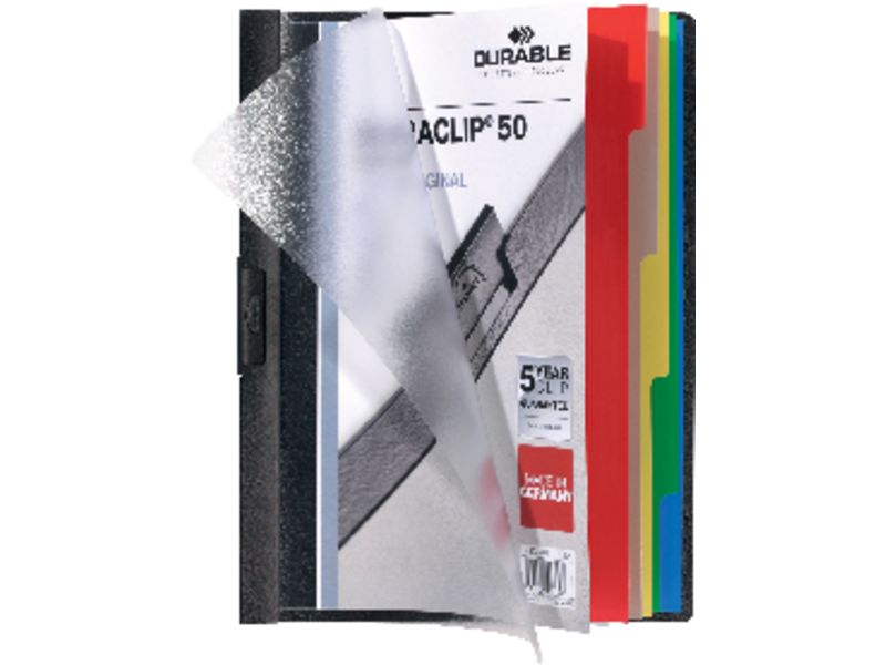 DURABLE - Dossiers clip Duraclip original Index 50 Capacidad 50 hojas A4 Negro PVC 627165 (Ref.2234-01)