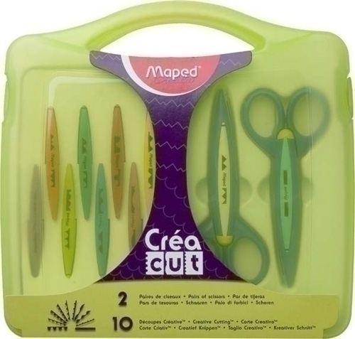 MAPED - TIJERAS ESCOLARES RECORTES CREATIVOS CREA CUT (FIBRA de VIDRIO) ESTUCHE DE 2+10 CORTES (Ref.601010)