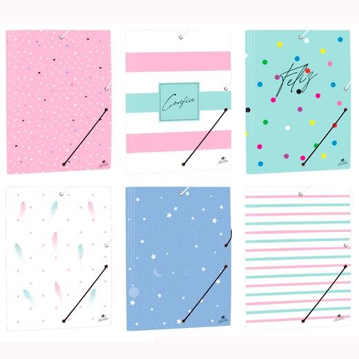 MARIOLA - CARPETA C/GOMAS SOLAPAS FOLIO CARTÓN FORRADO PLASTIFICADO DISEÑOS SURTIDAO PASTEL (Ref.4792FS-EX)