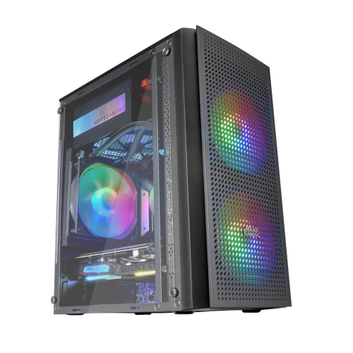 MARS GAMING - Caja PC Micro ATX Cristal Templado 3xVentilador FRGB Negro (Ref.MC300)
