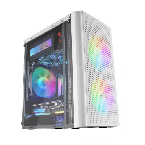 MARS GAMING - Caja PC Micro ATX Cristal Templado 3xVentilador FRGB Blanco (Ref.MC300W)