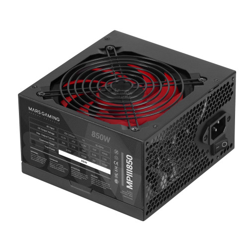 MARS GAMING - Fuente Alimentación PC ATX 850W 5 Años Garantía Tecnología Silenciosa AI-RPM 85% Eficiencia Negro (Ref.MPIII850)