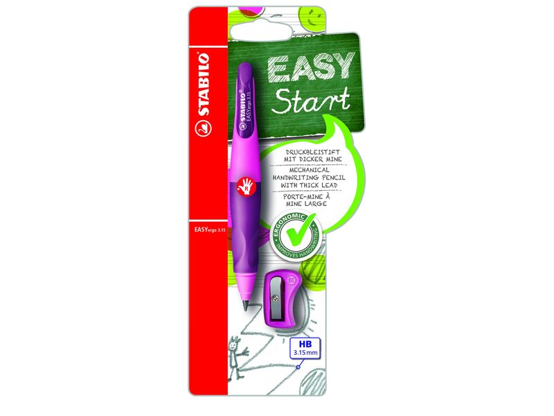 STABILO - Portaminas EASYErgo Mina extragruesa 3,15mm Rosa Diestro (Ref.B-45870-5)