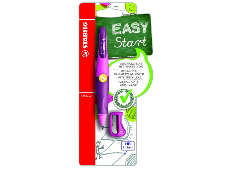 STABILO - Portaminas EASYErgo Mina extragruesa HB de 3,15 mm. Rosa Zurdos (Ref.B-46864-3)