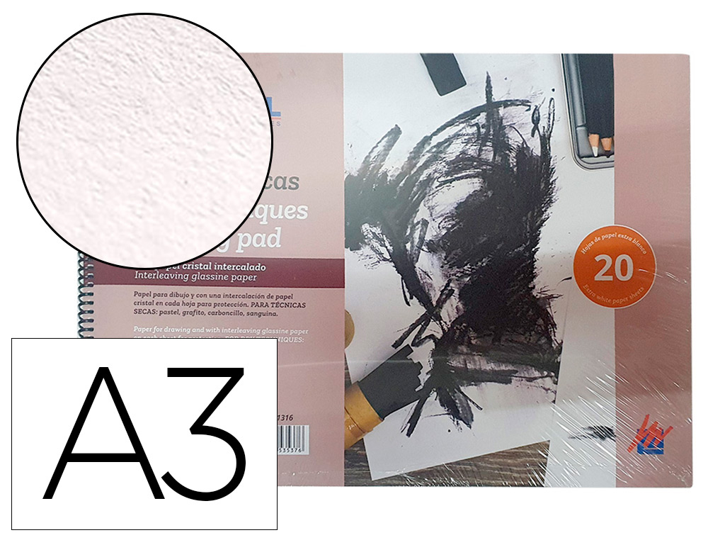 MICHEL - BLOC DIBUJO ACUARELA ESPIRAL DIN A3 CON PAPEL CRISTAL INTERCALADO 20 HOJAS 200 GR 297X420 MM (Ref.1316242)