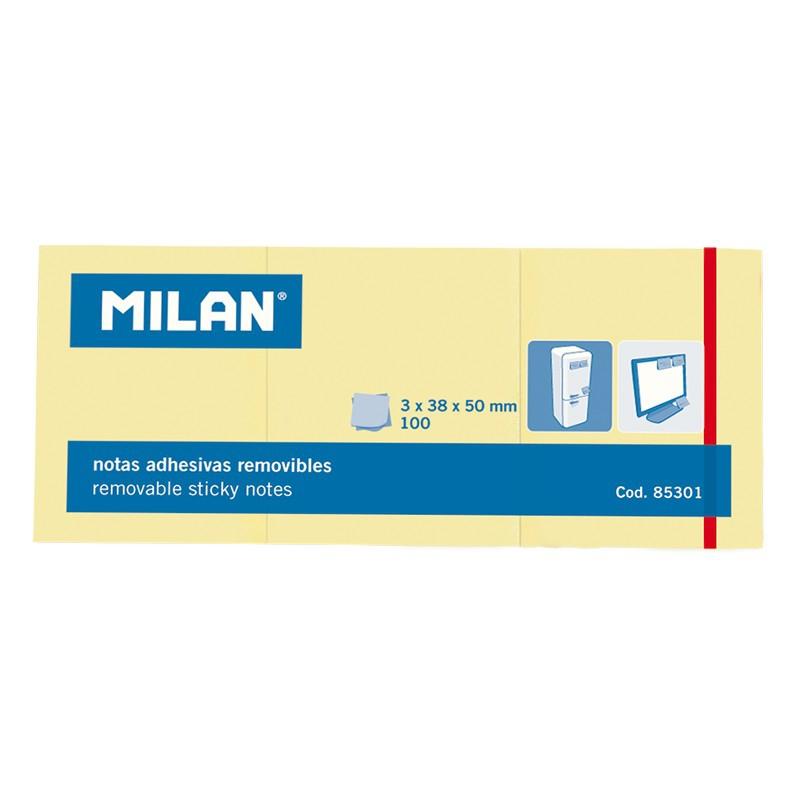 MILAN - 3 BLOCS NOTAS ADHESIVAS 3X100 HOJAS 38X50MM AMARILLO -10U- (Ref.85301)