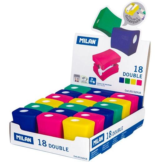 MILAN - Sacapuntas/Afilalapices DOUBLE 1 USO CON DEPOSITO SURTIDO EXPOSITOR de 18 (Ref.20152918)