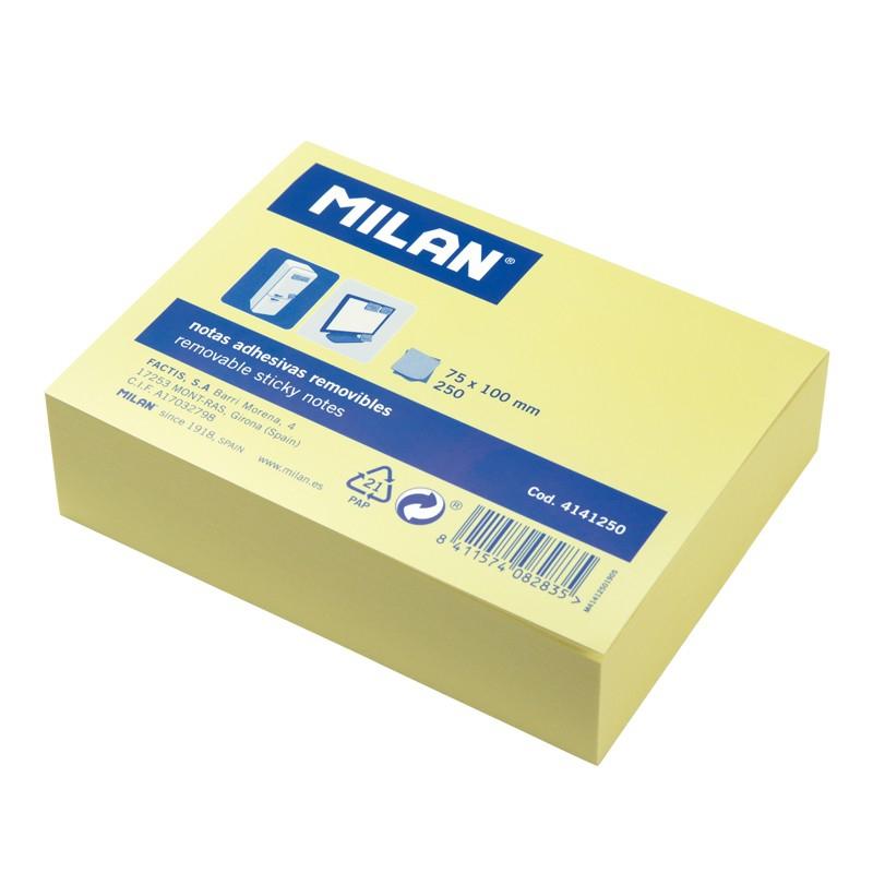 MILAN - BLOC NOTAS ADHESIVAS 250 HOJAS 75X100MM AMARILLO CLARO (Ref.4141250)