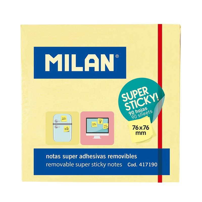 MILAN - BLOC NOTAS SÚPER ADHESIVAS 90 HOJAS 76X76MM AMARILLO -10U- (Ref.417190)