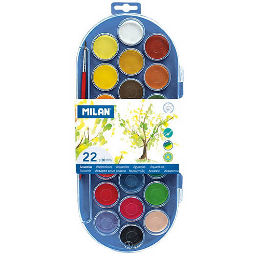 MILAN - ESTUCHE ACUARELAS 22 PASTILLAS 30 MM Y PINCEL (Ref.80022)