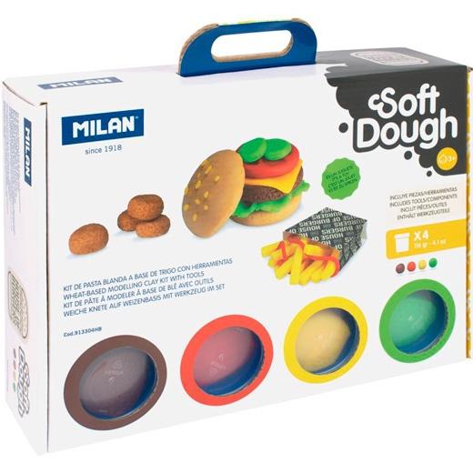 MILAN - PASTA BLANDA SOFT DOUGH MALETÍN 4 BOTES 116GR C/HERRAMIENTAS "CASA DE LAS HAMBURGUESAS" C/SURTIDOS (Ref.913304HB)