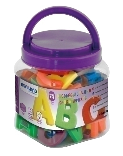 MINILAND - ESTUCHE LETRAS MAGNETICA MAYUSCULAS JUMBO (20 vocales y 54 consonantes de 44mm) (Ref.97922)