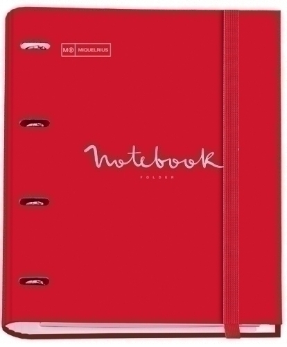 MIQUELRIUS - CARPEBLOC EMOTIONS CARTON FORRADO A4 4 ANILLAS MIXTAS de 35mm con REC.100 hj. 90 gr. ROJO (Ref.14685)