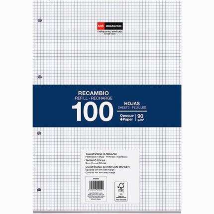 MIQUELRIUS - RECAMBIO 4 TALADROS 100 HOJAS 90 GR 4X4 A4 (Ref.MR9009)