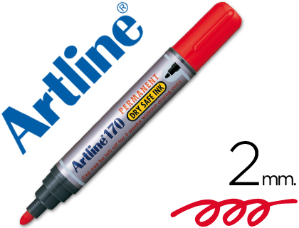 ARTLINE - ROTULADOR MARCADOR PERMANENTE 170 ROJO -PUNTA REDONDA 2 MM -ANTISECADO (Ref.170-R)